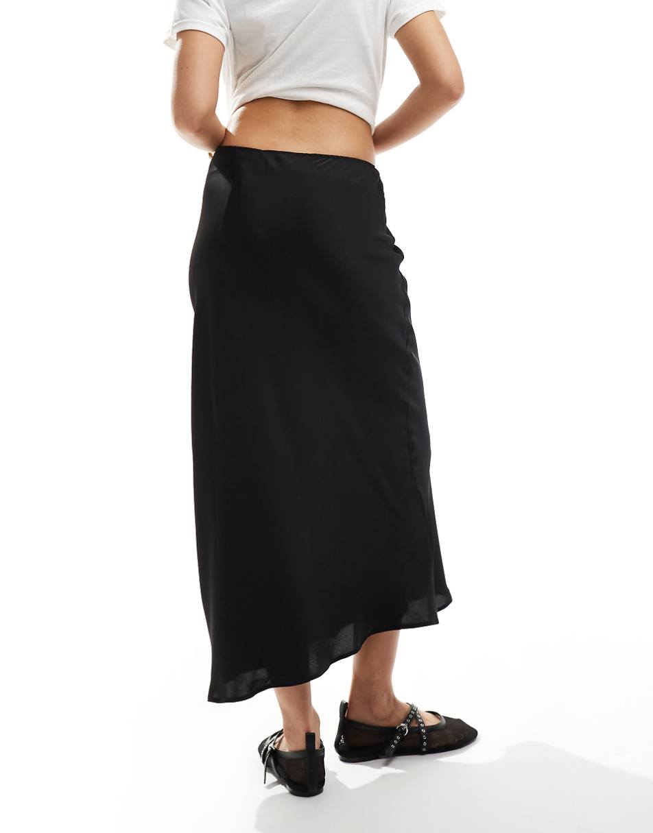 ASOS DESIGN satin bias midi skirt in black