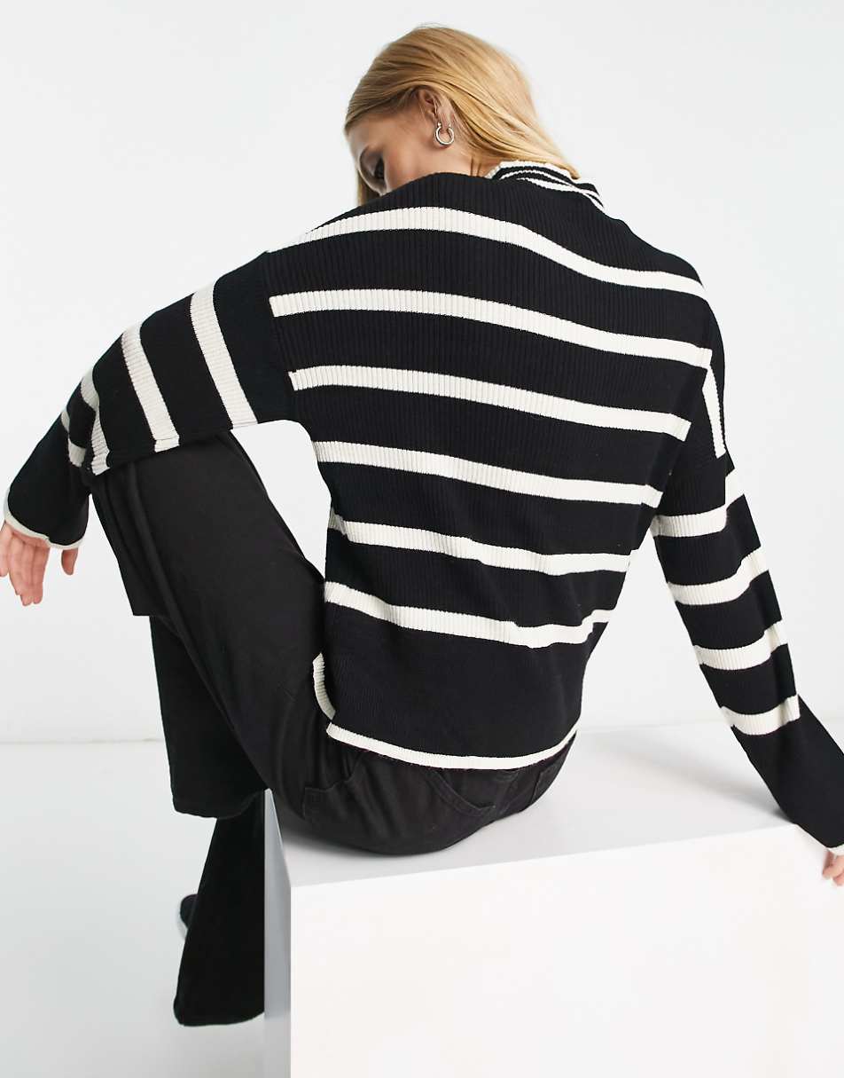Only high neck sweater in black & white stripe
