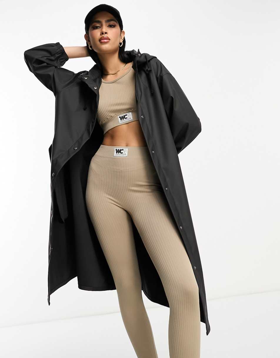 ASOS DESIGN rubberized rain parka coat in black