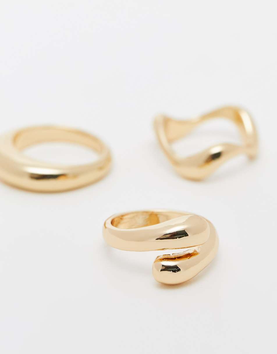 ASOS DESIGN pack of 3 rings with mixed minimal designs in gold tone