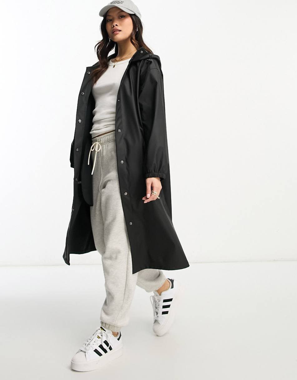 ASOS DESIGN Petite rubberized rain parka coat in black