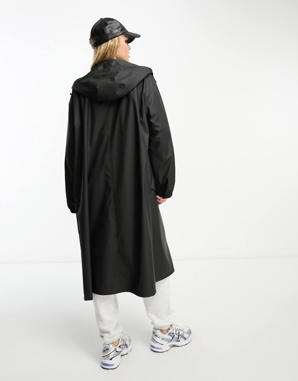ASOS DESIGN Tall rubberized rain parka coat in black