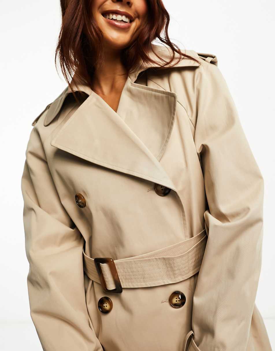 Miss Selfridge premium maxi trench coat in beige