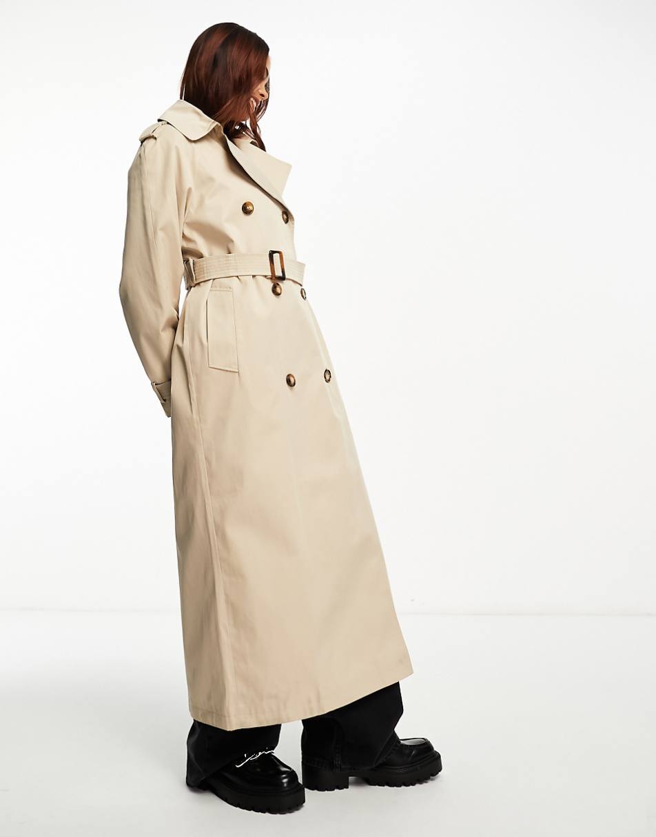 Miss Selfridge premium maxi trench coat in beige