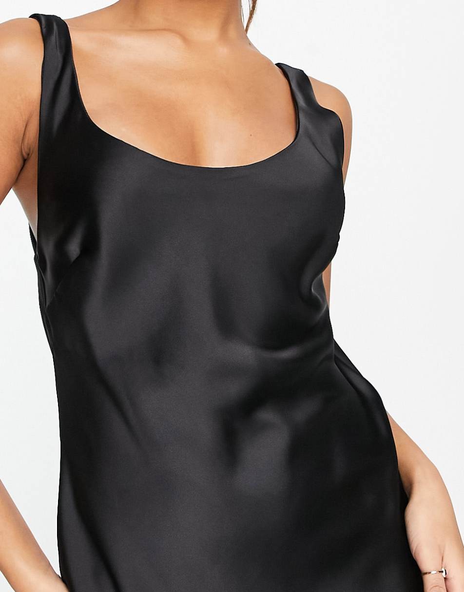 ASOS DESIGN scoop neck midi satin slip dress in black