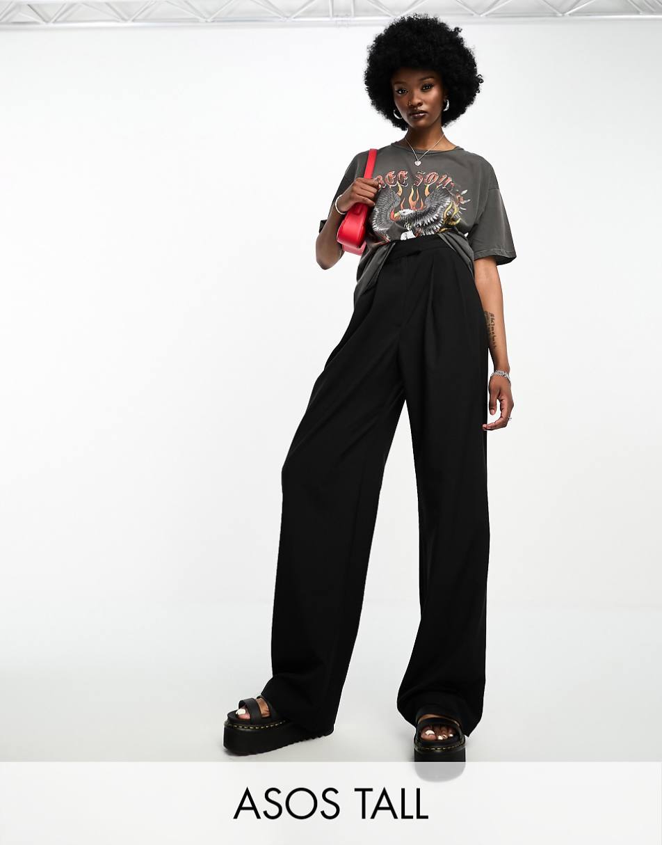 ASOS DESIGN Tall wide leg tailored pant in black