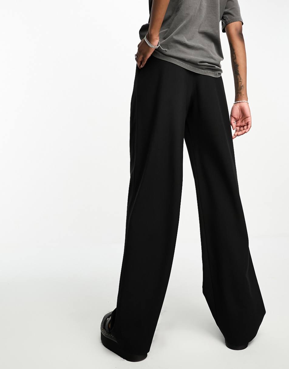 ASOS DESIGN Tall wide leg tailored pant in black