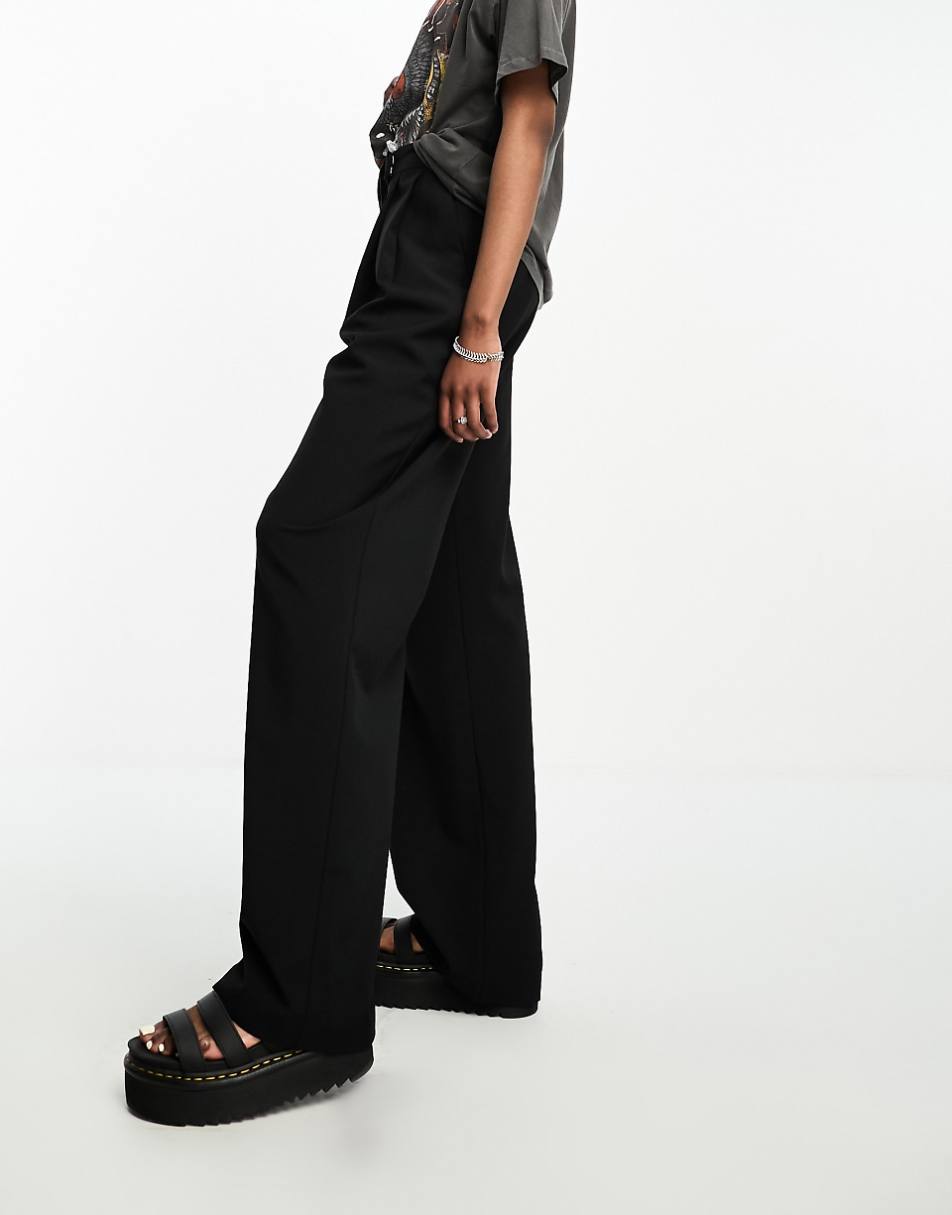 ASOS DESIGN Tall wide leg tailored pant in black