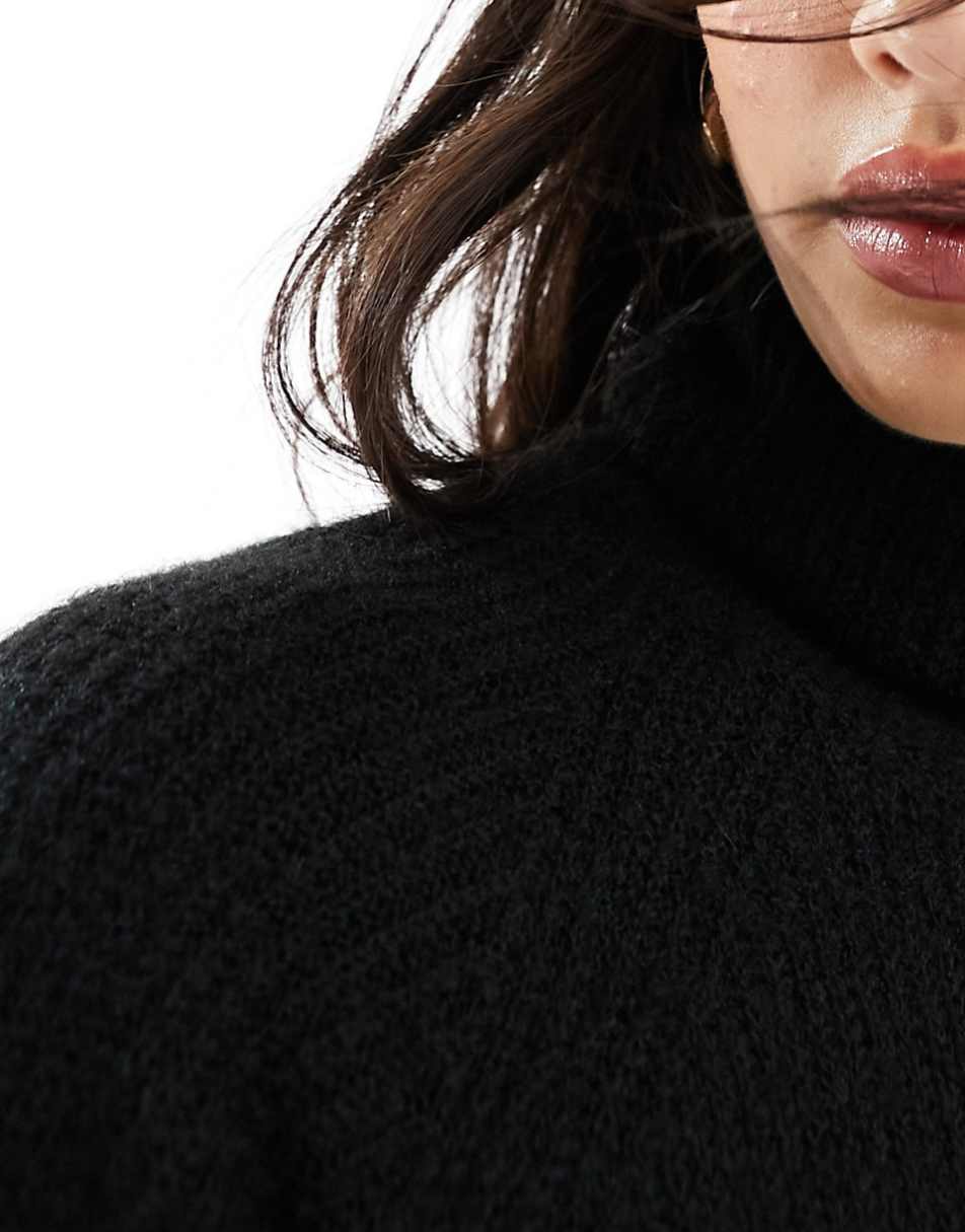 Pieces roll neck mini sweater dress in black