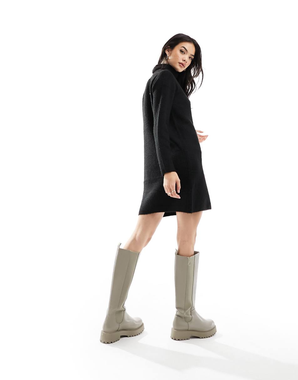 Pieces roll neck mini sweater dress in black