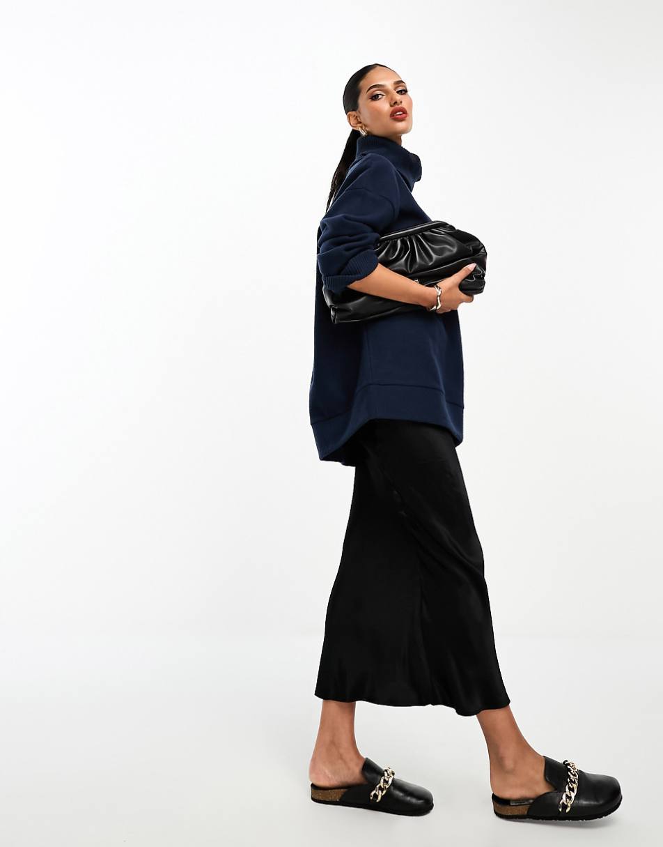 ASOS DESIGN super soft long line roll neck in navy - part of a set