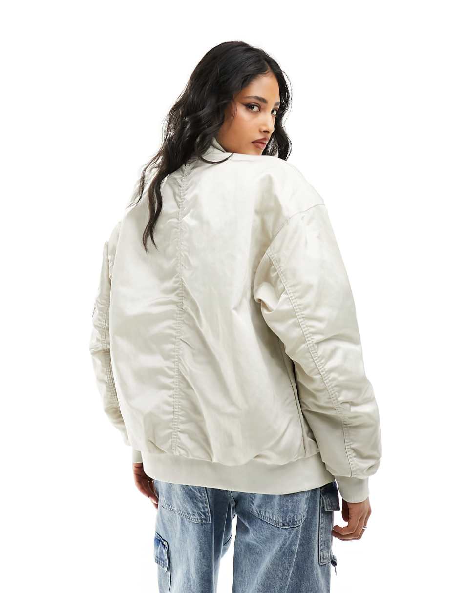 Nike mini swoosh varsity bomber jacket in light orewood brown