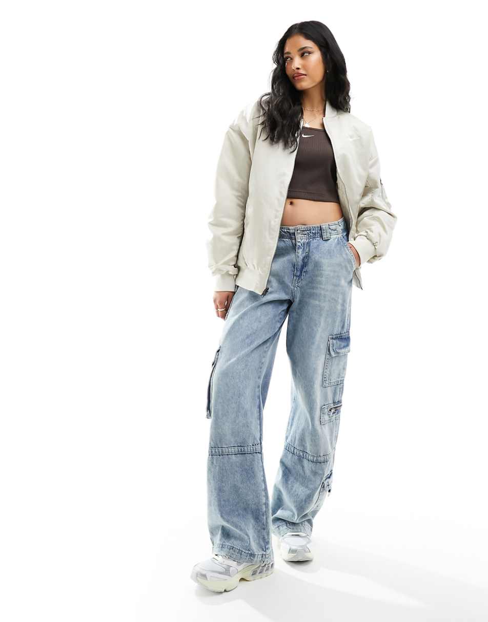 Nike mini swoosh varsity bomber jacket in light orewood brown