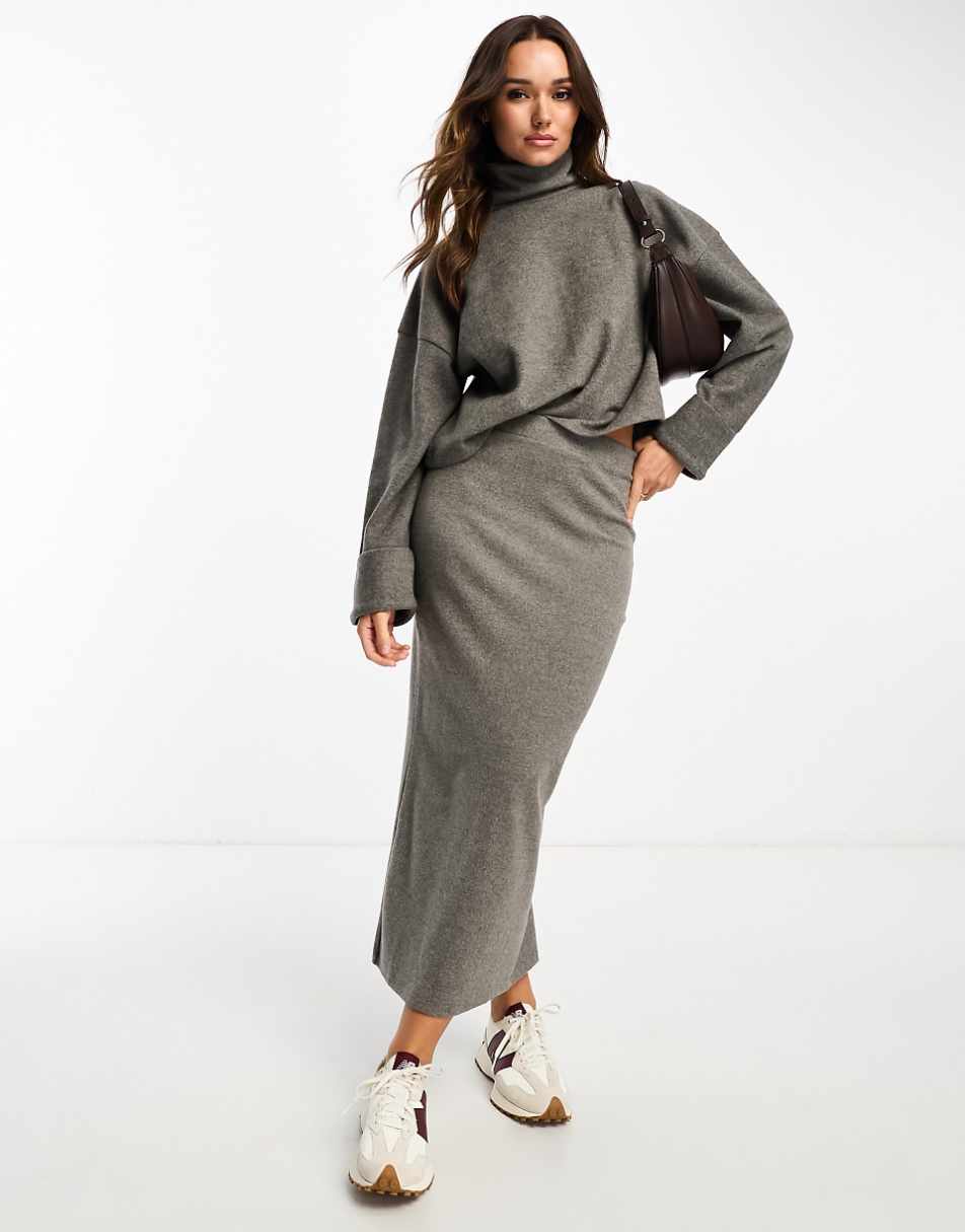 ASOS DESIGN super soft midi skirt in charcoal heather - part of a set