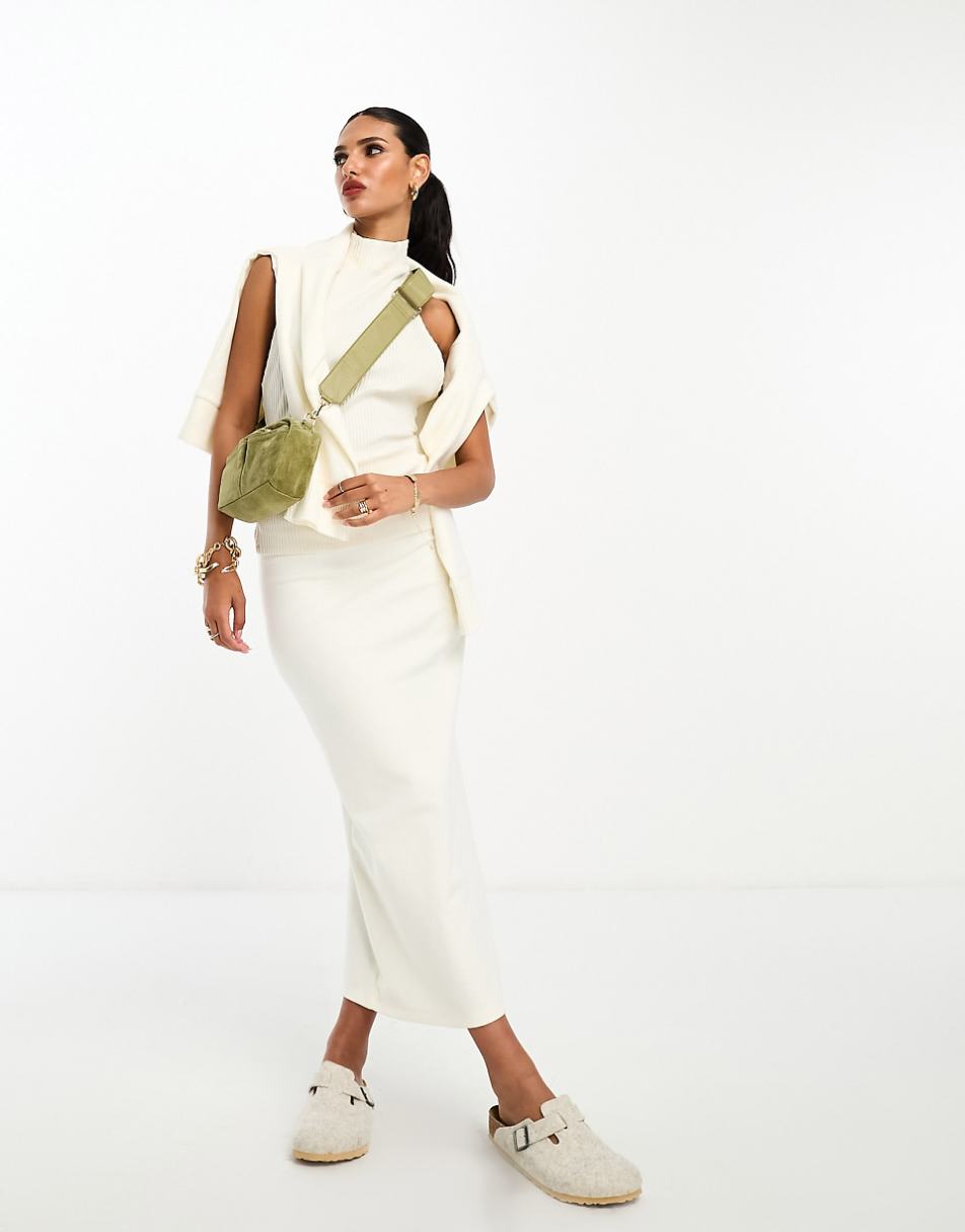 ASOS DESIGN super soft midi skirt in winter white - part of a set