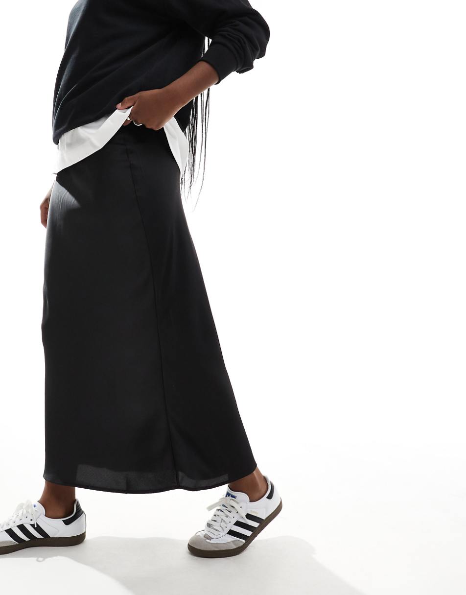 ASOS DESIGN satin bias midi skirt in black