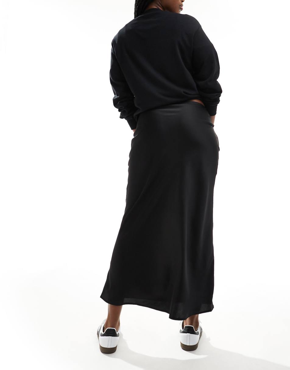 ASOS DESIGN satin bias midi skirt in black