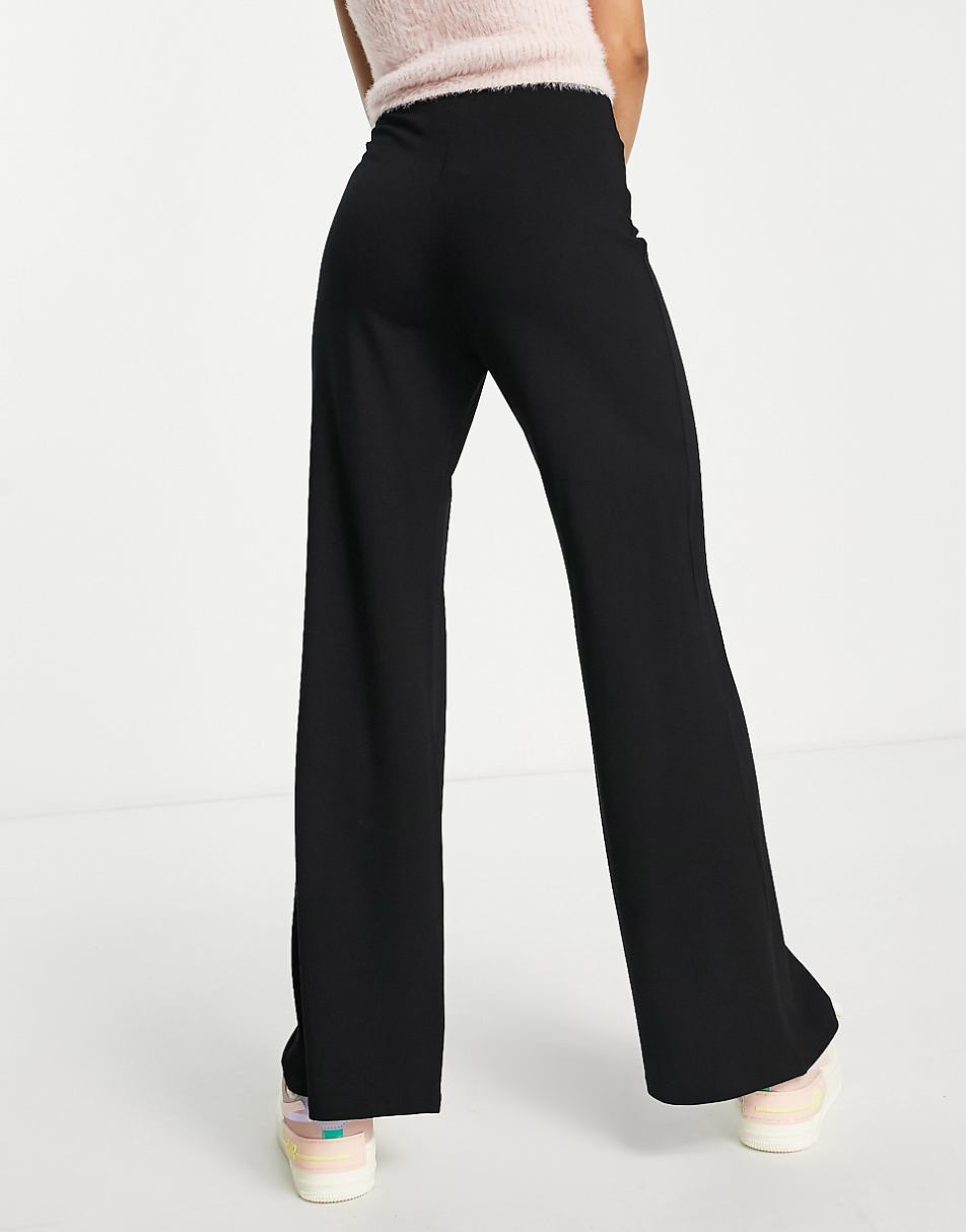 ASOS DESIGN Petite basic wide leg jersey pants in black