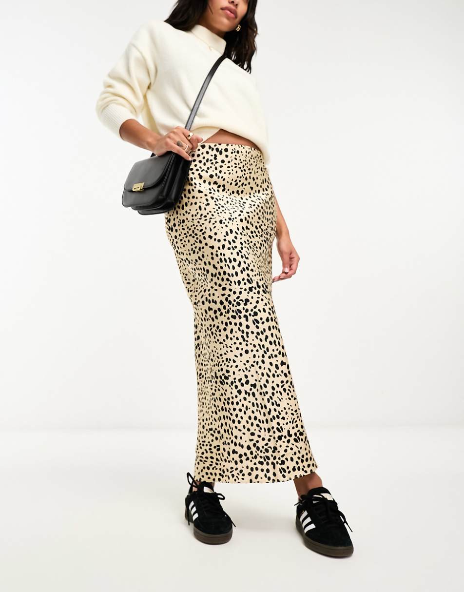 ASOS DESIGN satin bias midi skirt in leopard print