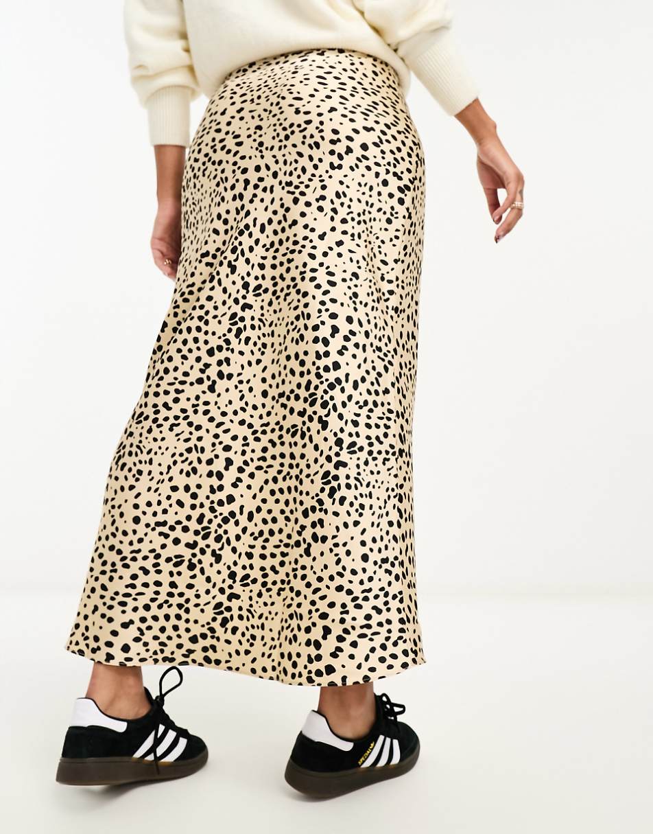 ASOS DESIGN satin bias midi skirt in leopard print