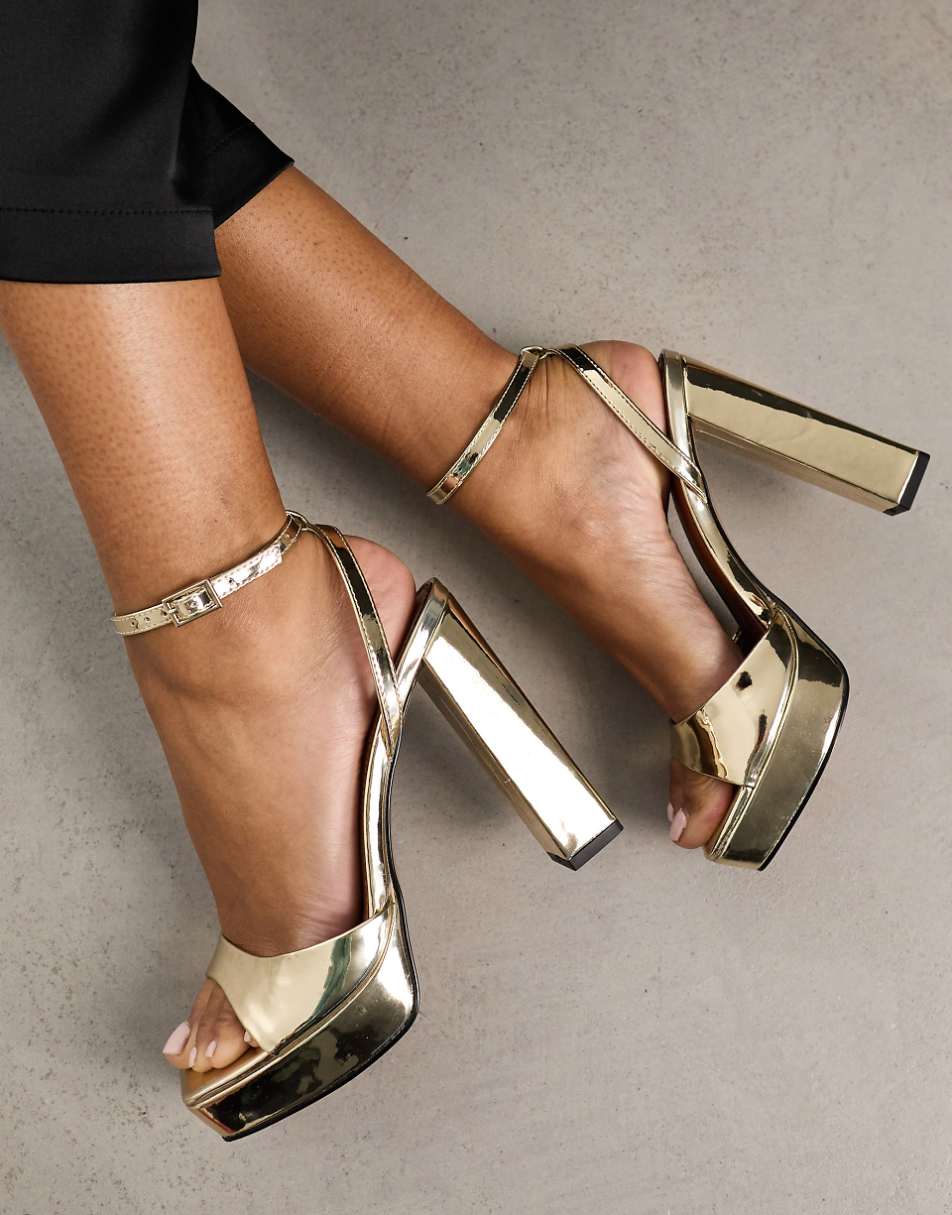 ASOS DESIGN Noun platform barely there block heel sandals in gold