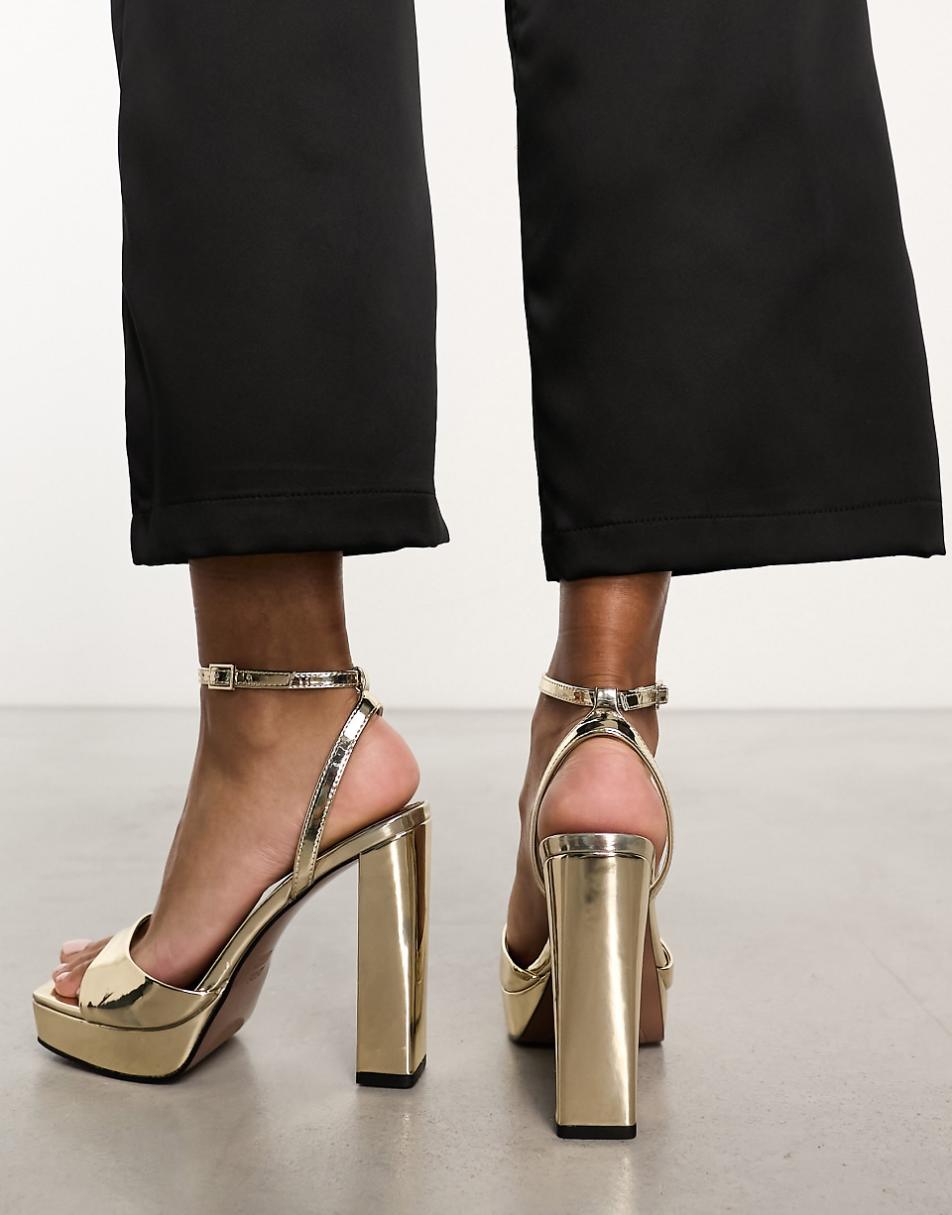 ASOS DESIGN Noun platform barely there block heel sandals in gold