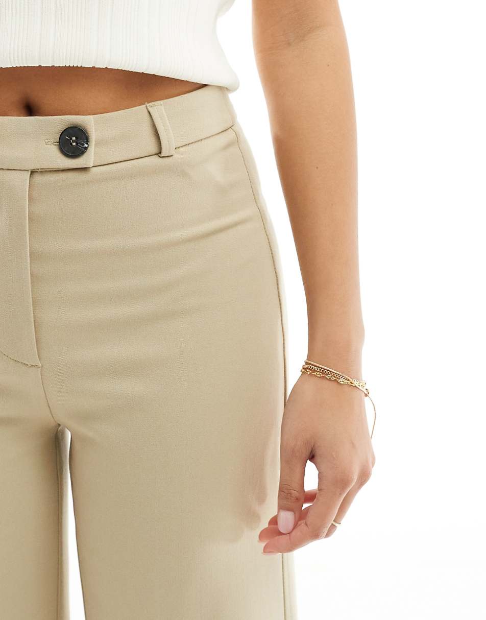 Bershka Petite wide leg dad pants in sand