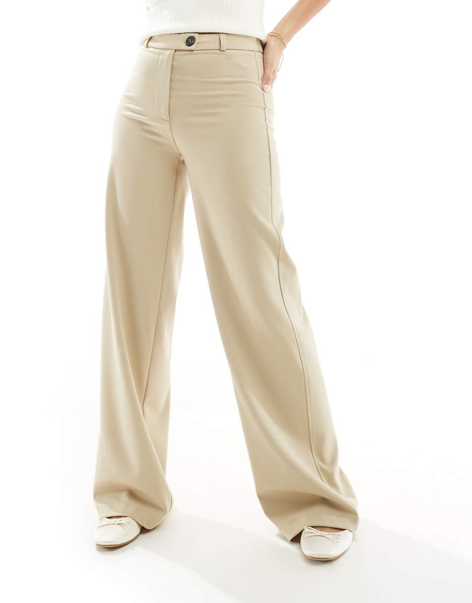 Bershka Petite wide leg dad pants in sand