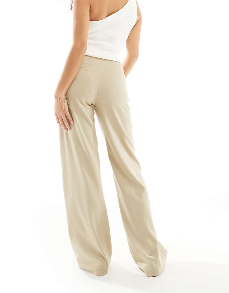 Bershka Petite wide leg dad pants in sand
