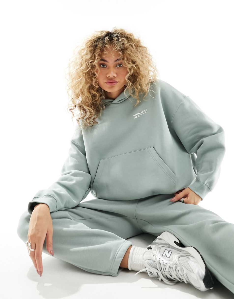 New Balance Linear Heritage brushed back hoodie in sage