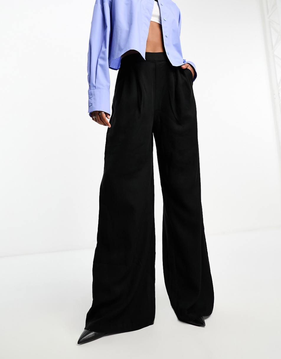 ASOS DESIGN Tall clean front wide leg pants in black