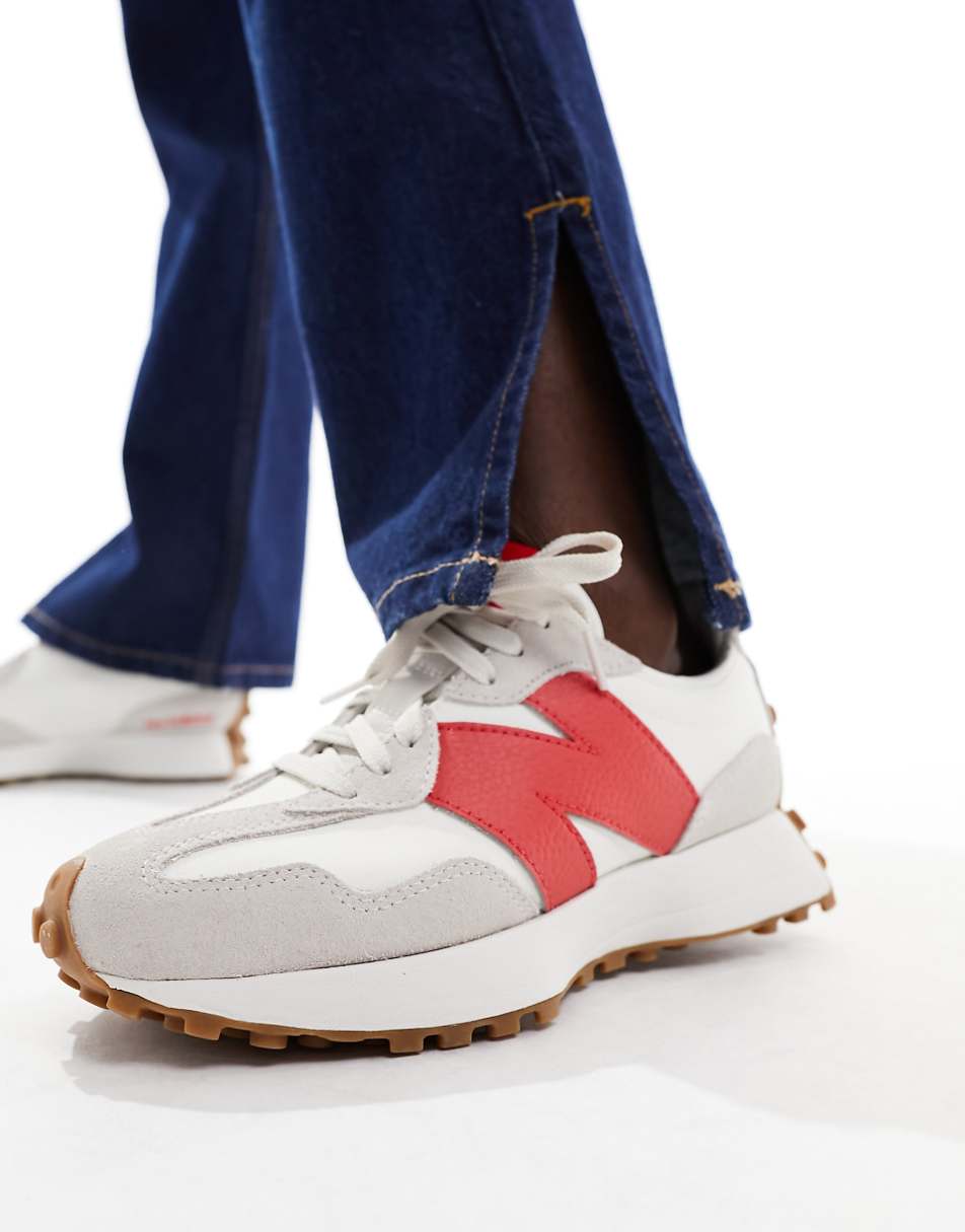New Balance 327 sneakers in white with red detail