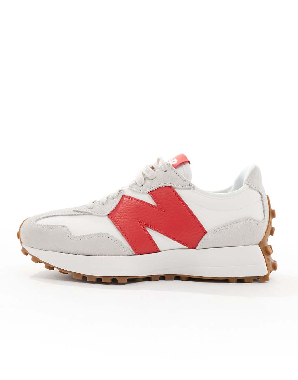 New Balance 327 sneakers in white with red detail
