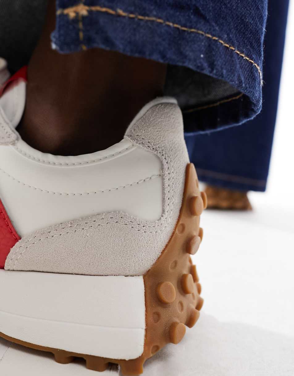 New Balance 327 sneakers in white with red detail