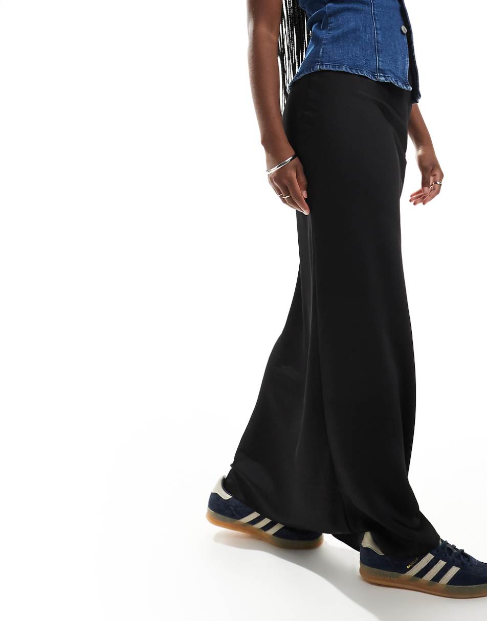 ASOS DESIGN satin bias maxi skirt in black