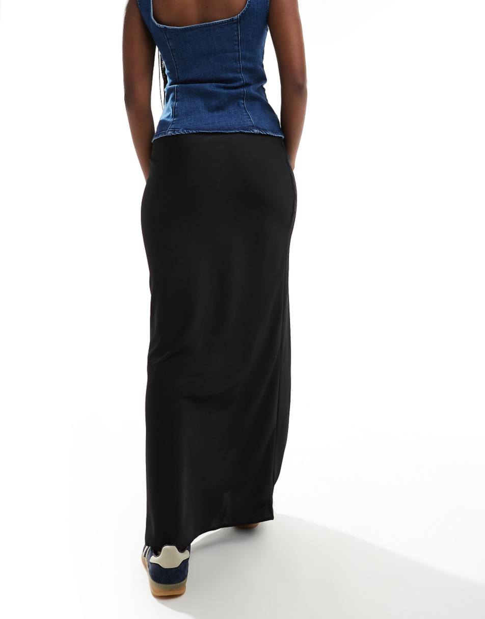 ASOS DESIGN satin bias maxi skirt in black