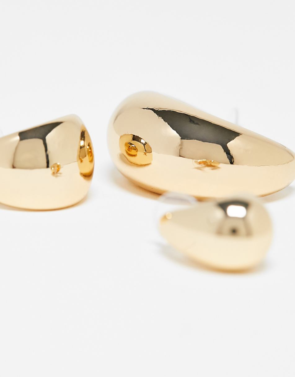 ASOS DESIGN 3-pack hoop earrings with sleek wide design in gold tone