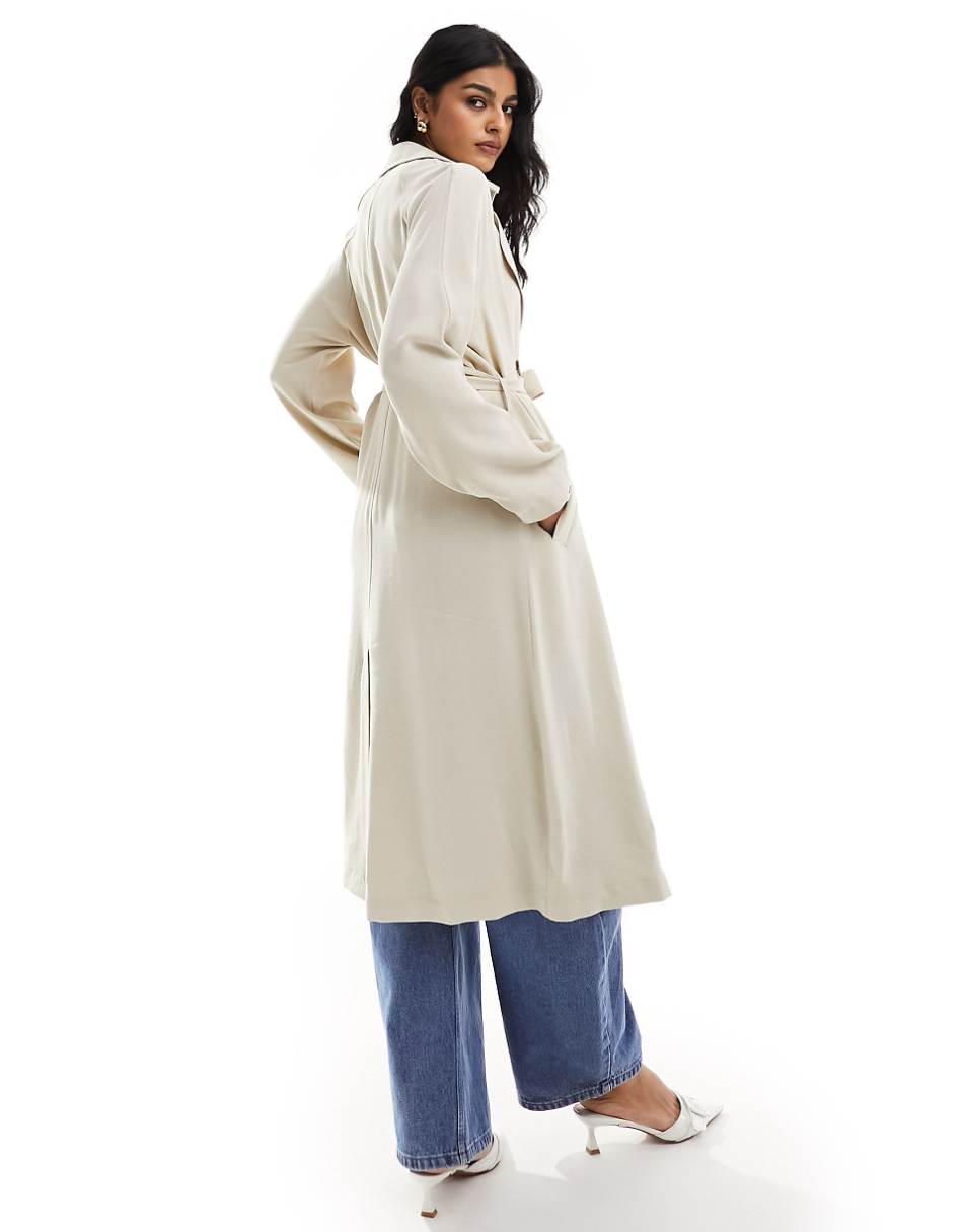 ASOS DESIGN soft midi trench coat in stone