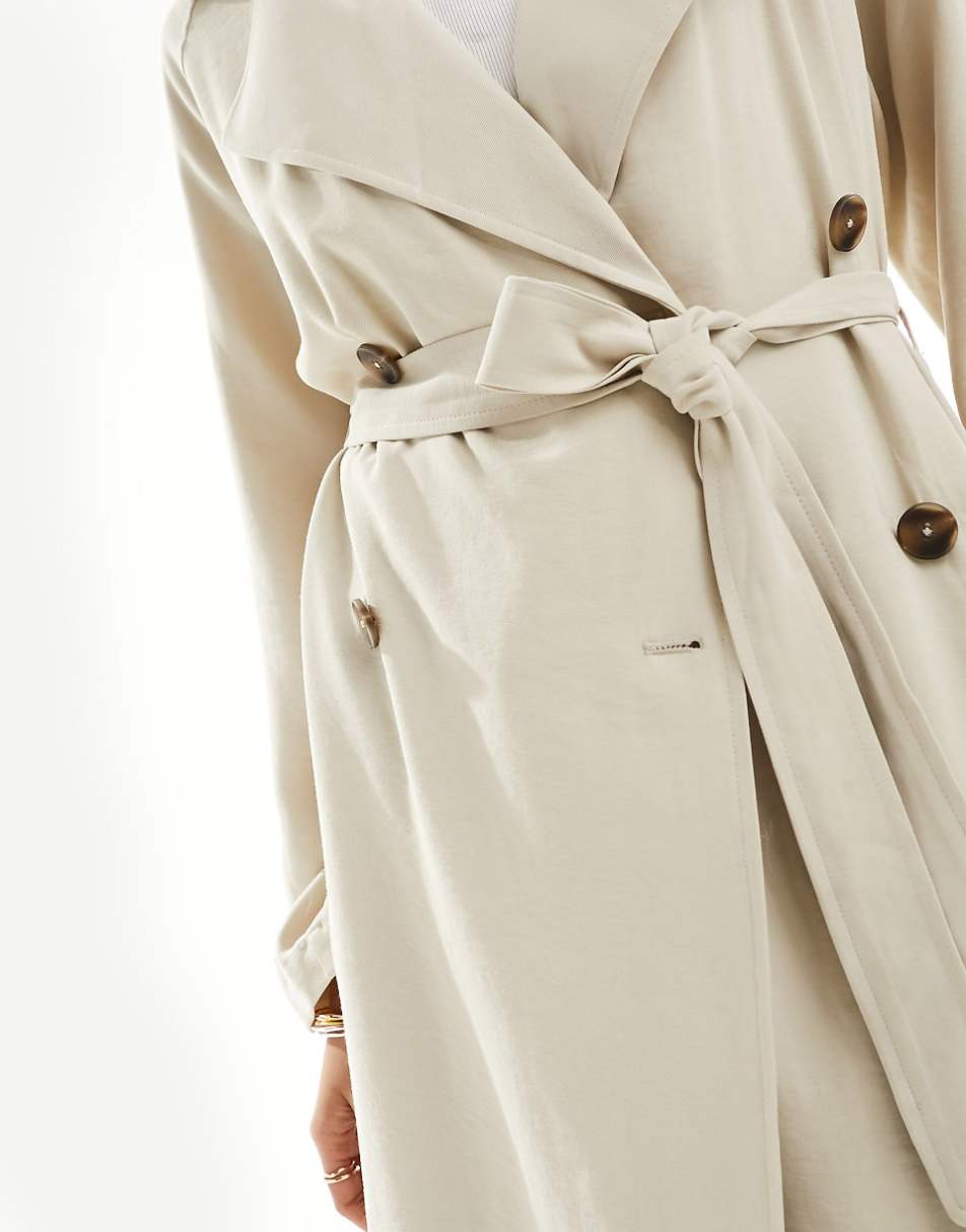 ASOS DESIGN soft midi trench coat in stone