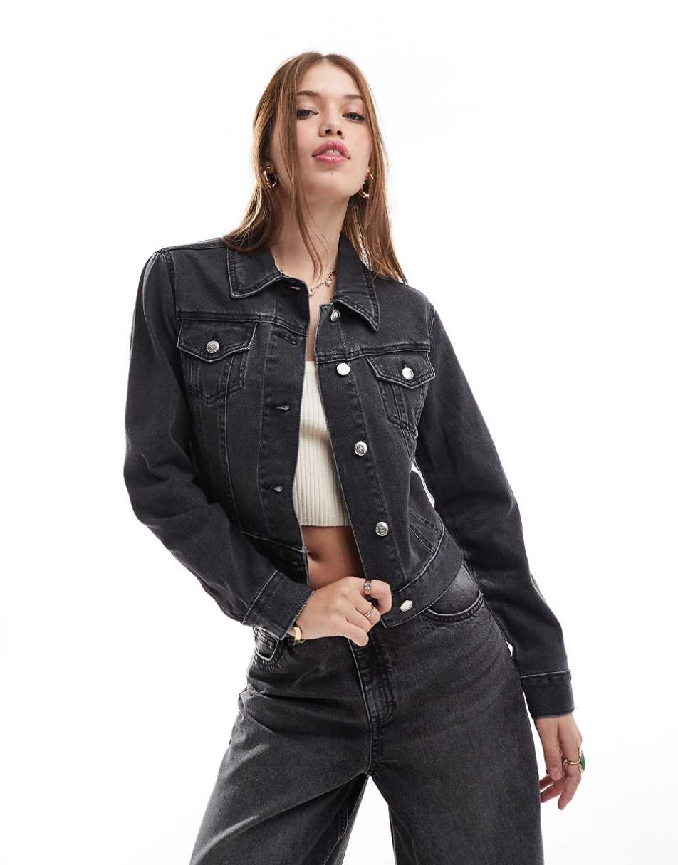 Miss Selfridge denim girlfriend jacket in black wash