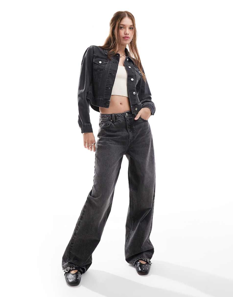 Miss Selfridge denim girlfriend jacket in black wash
