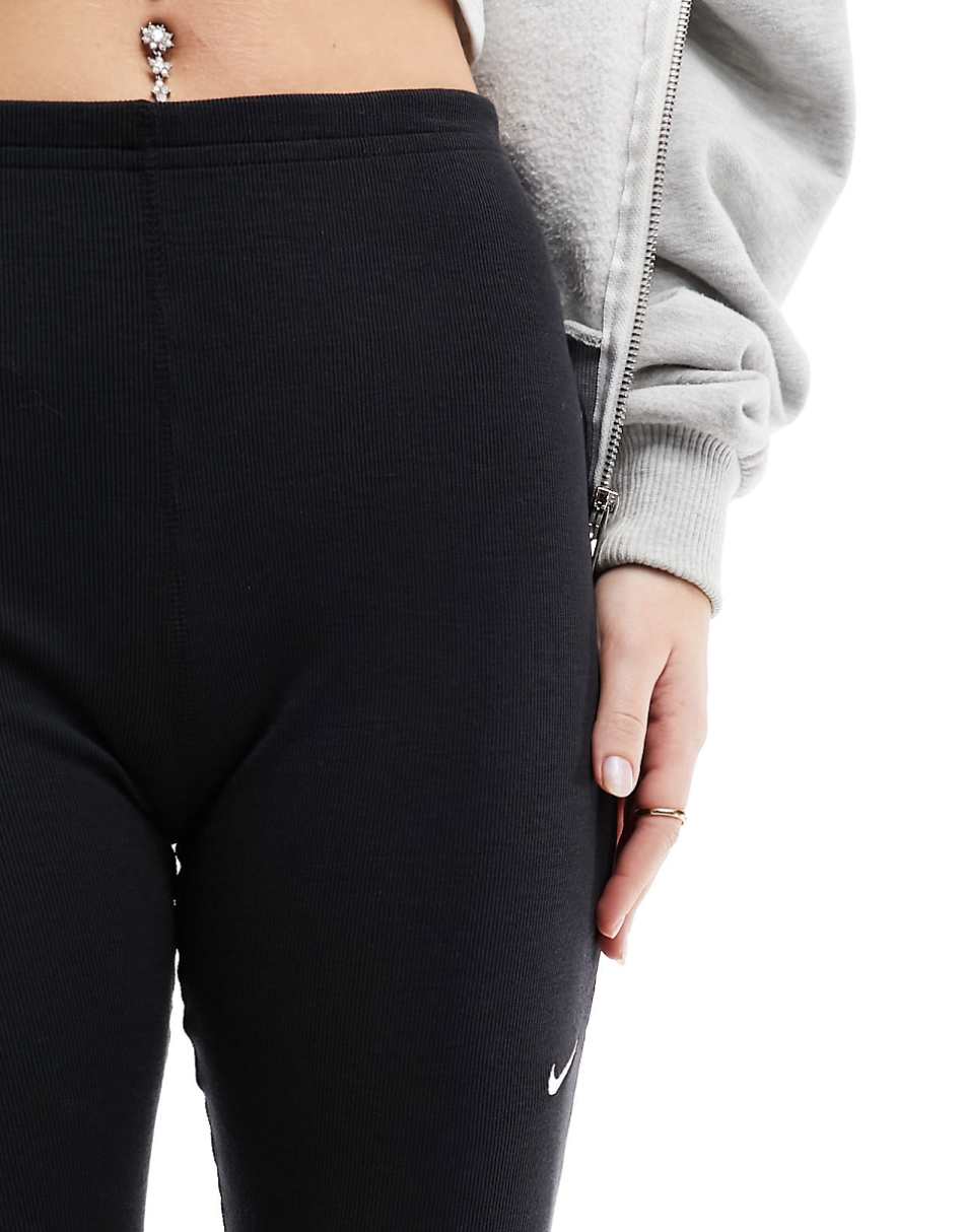 Nike ribbed mid rise flared pants in black