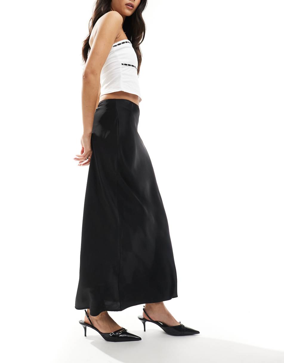 ASOS DESIGN satin bias maxi skirt in black