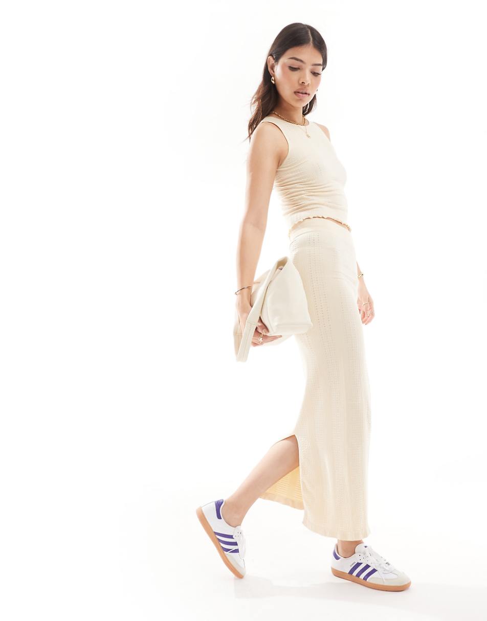 ASOS DESIGN seamless sculpting eyelet midi skirt in cream - part of a set