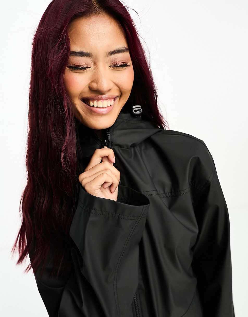 ASOS DESIGN rubberized rain coat in black