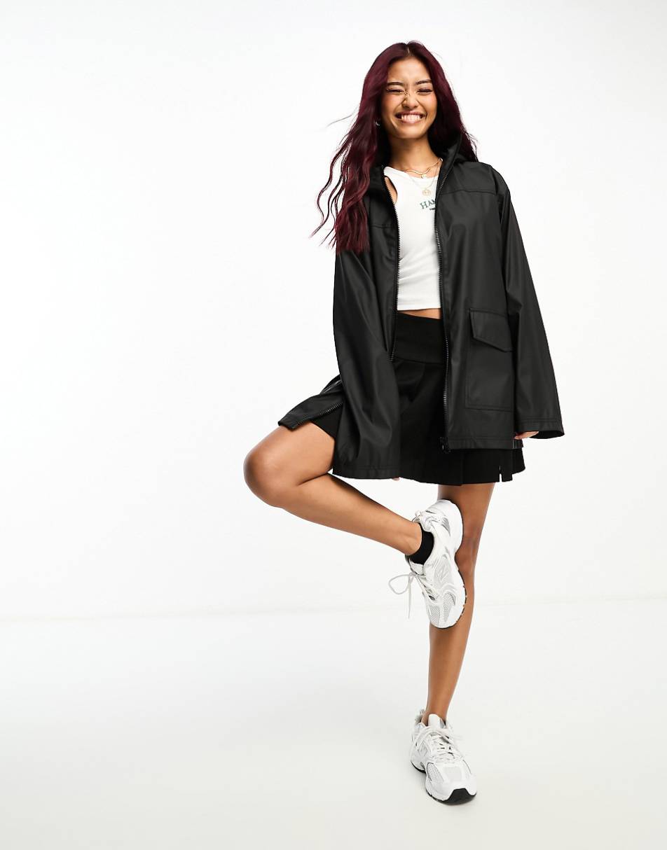 ASOS DESIGN rubberized rain coat in black