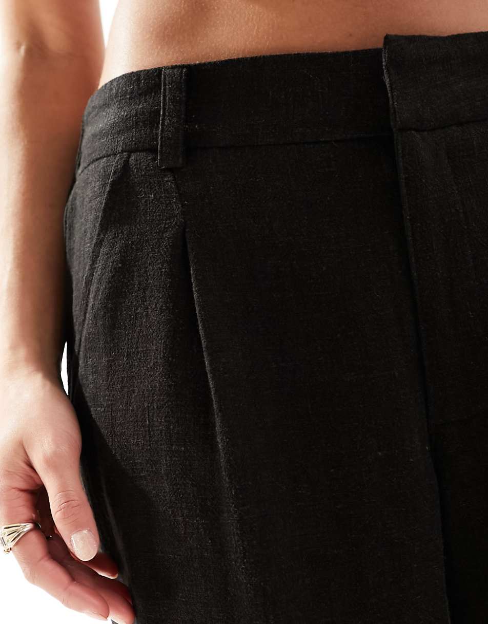 ASOS DESIGN Petite Wide leg dad pants with linen in black