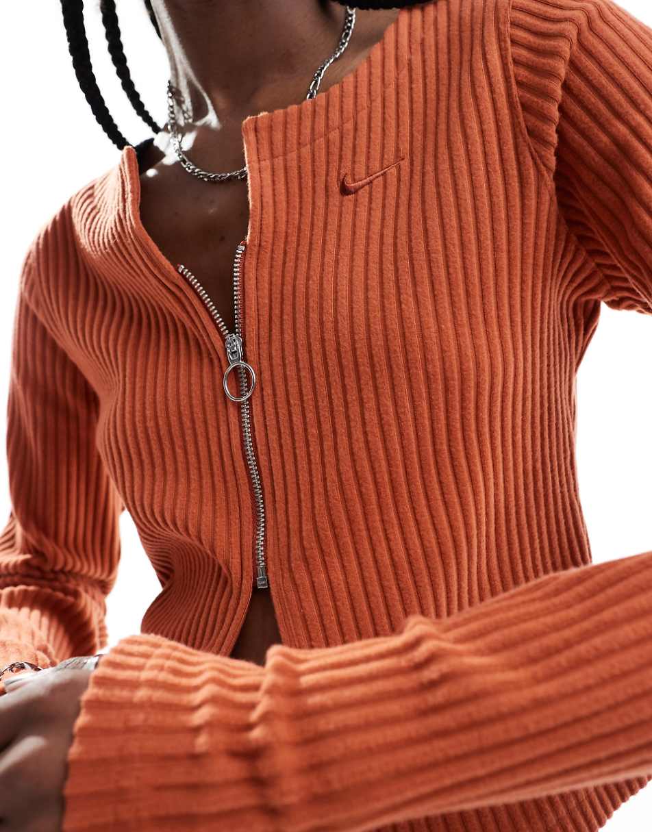 Nike Chill Knit ribbed cardigan in burnt orange