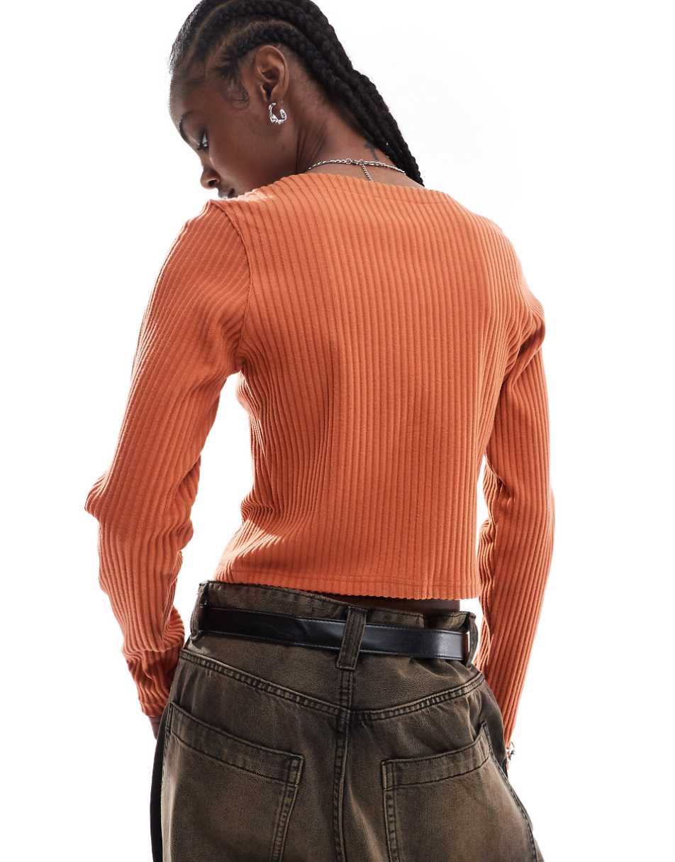 Nike Chill Knit ribbed cardigan in burnt orange
