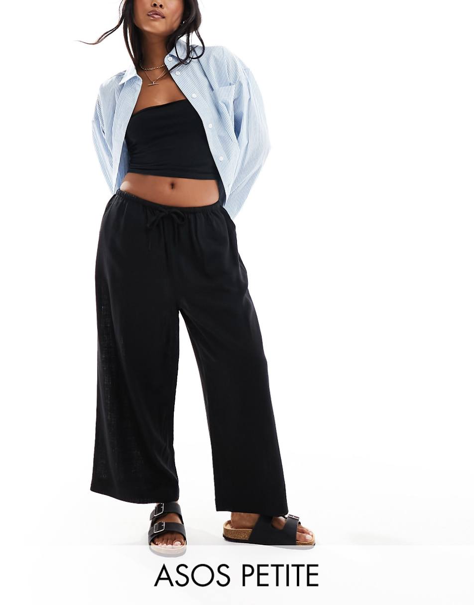 ASOS DESIGN Petite pull on culotte with linen in black